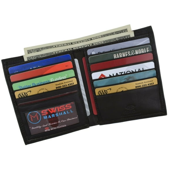 Mens Hipster Leather Bifold Credit Card Inserts ID Window European Wallet