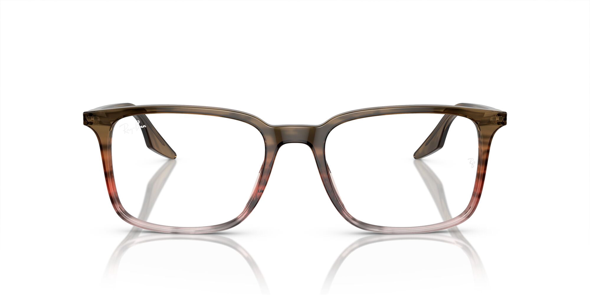 Ray-Ban Unisex Size 55 Rectangular RB5421 Prescription Eyeglasses with Case, Striped Brown Gradient Red