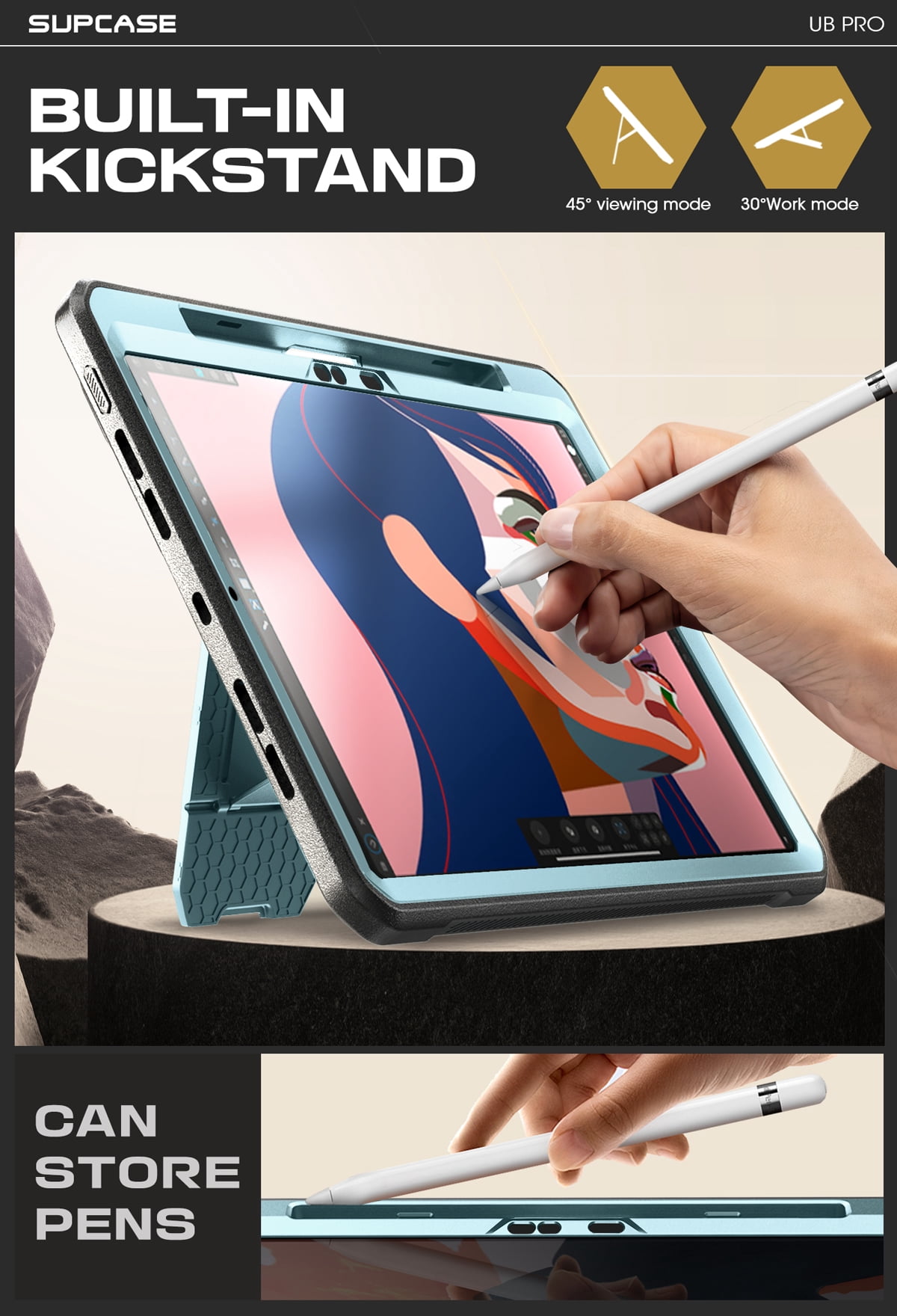 SUPCASE for iPad Pro 13 Inch Case M4 2024 7th Generation with Pencil Holder (Unicorn Beetle Pro), [Built-in Screen Protector & Stand] Full-Body Rugged Cover for iPad Pro 13 Inch M4 2024 7th Gen, Blue
