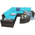 thumbnail image 5 of Patiojoy 6-Piece Outdoor Rattan Conversation Set Sectional Sofa Set with Arc-Shaped Table Turquoise, 5 of 6