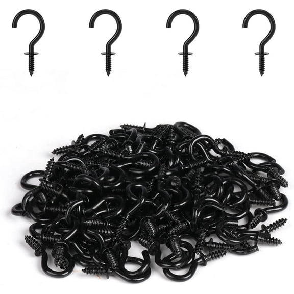 100 Pcs Small Screw Hooks, 1/2 Inch Black Mini Screw in Jewelry Hooks Tiny Metal Screw Wood Ceiling Wall Hooks for Jewelries Crafts Keys Caps Plants String Lights Wind Chimes