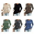 thumbnail image 3 of Womens Simple Crewneck Long Sleeve Casual Solid Thin Pullover Sweatshirts Tops Shirts Blue L, 3 of 4