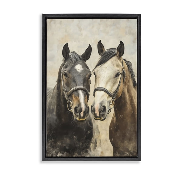 Stupell Industries Rustic Lodge Pair of Horses in Harmony Black Floating Frame Canvas Art, 17 x 25, by Creative Studio