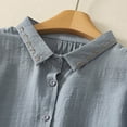 thumbnail image 5 of Yuanlook Women's Casual Shirts,3/4 Lenght Sleeve Collared Neck Button Down Blouse Business Work Tops Dressy Tees - Blue - M, 5 of 9
