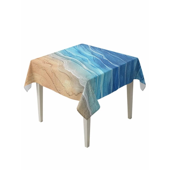 Blue Ombre Coastal Table Cloth, Summer Nautical Beach Ocean Seaside Waterproof Tablecloth for Square Tables, Reusable Washable Fabric Table Cover for Restaurant Kitchen Dining Tables 60"x60"