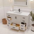 thumbnail image 6 of Ayna Decors Rooh 48 in White Bathroom Vanity Set with White Quartz Countertop and Brass Faucet | Pop-Up Drain and P-Trap Included | Black Hardware, 6 of 10