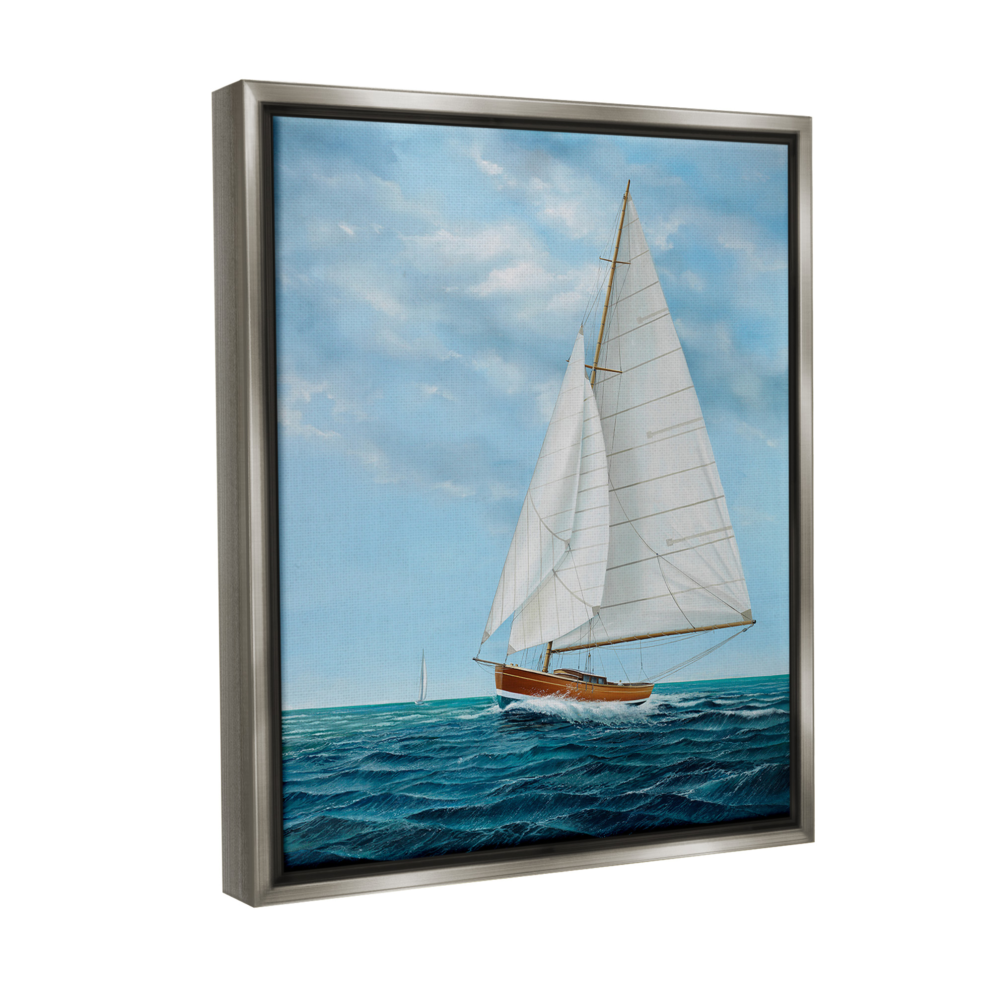 Stupell Industries Nautical Sailboat Waves Transportation Painting Gray Floater Framed Canvas Art Print Wall Art, 17 x 21