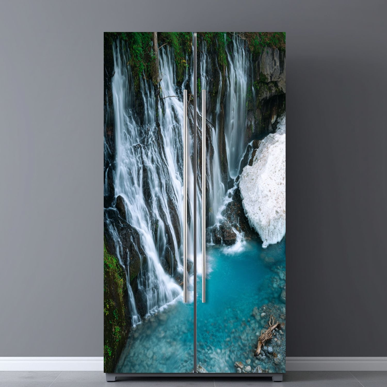 Self Adhesive Vinyl Refrigerator Wrap Set nature blue waterfall river summer Door Mural Removable Fridge Sticker Peel and Stick&nbsp;Full Door Cover Decal Kitchen Bar Decor