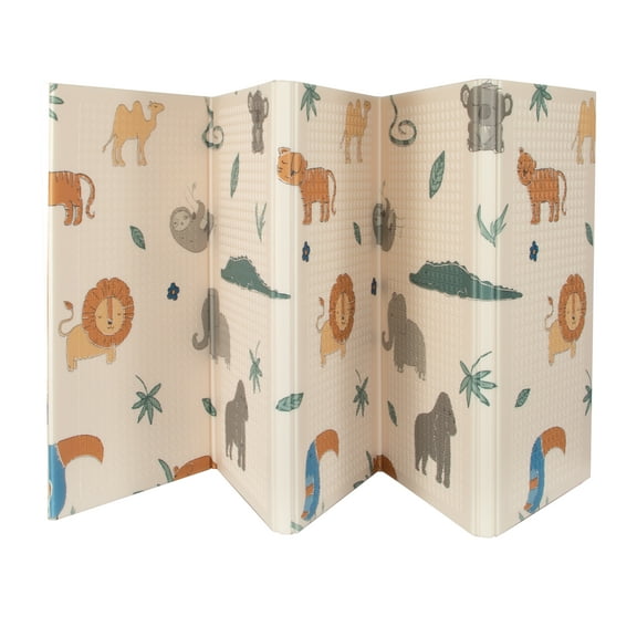 Nuby Reversible and Foldable Baby Playmat for Floor for Infants, Safari