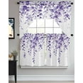 thumbnail image 3 of Purple Eucalyptus Leaves Swag Valance and Tier Curtains 36'' Length Set, Watercolor Spring Botanical Light Filtering Kitchen Curtains, Tier Curtain Valances for Bathroom/Living Room/Bedroom/Café, 3 of 6