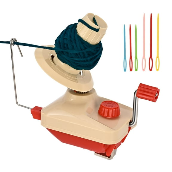 Needlecraft Yarn Ball Winder Hand Operated, with Tabletop Clamp and 6 Yarn Needles, Red