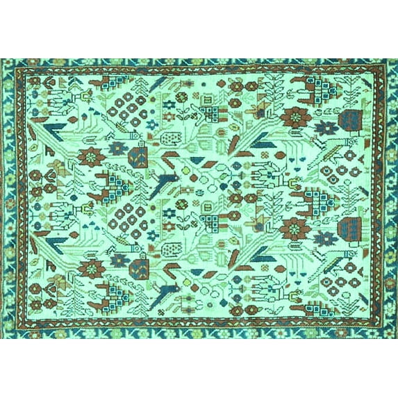Ahgly Company Machine Washable Indoor Rectangle Animal Turquoise Blue Traditional Area Rugs, 2' x 5'