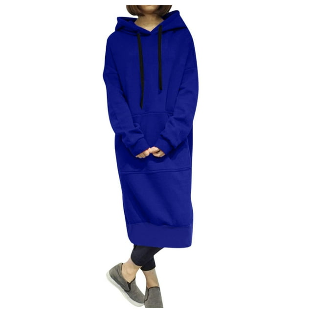 Aocisk Robe Chandail à Capuche Oversize pour Femme à Manches Longues pour un Style Hivernal Chaud et Confortable Bleu m