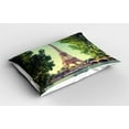 thumbnail image 2 of Ambesonne Paris Pillow Sham 2 Pack, Eiffel Tower Seine River, 36"x20", Almond Green Pale Brown, 2 of 3