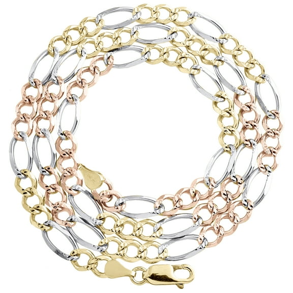 14K Tri Color Gold Unisex 5mm Diamond Cut Solid Figaro Link 20" Necklace / Chain