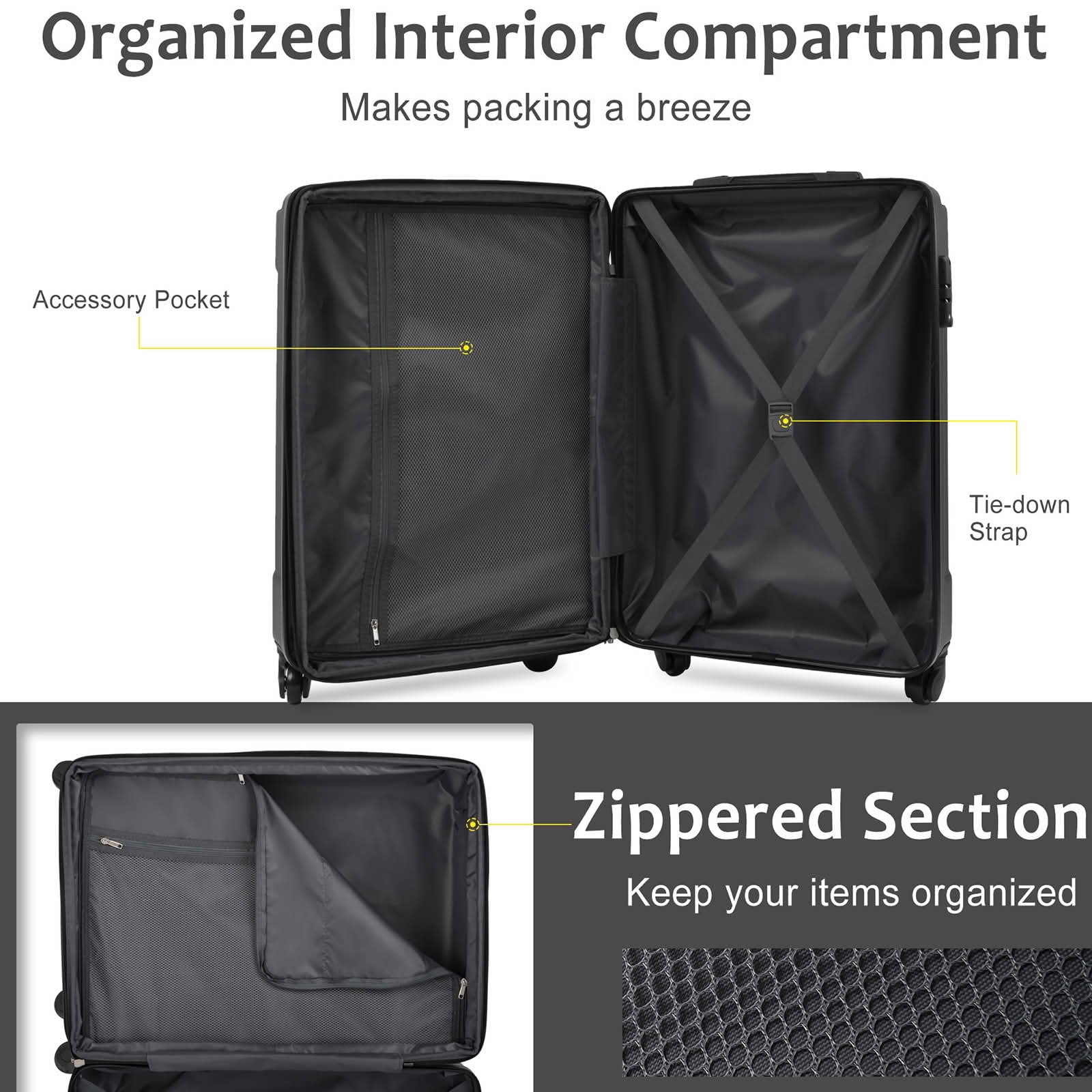 MAYEERTY 20 Inch Hardshell Carry On Luggage, Lightweight Durable ABS Suitcase with Double Spinner Wheels and TSA Lock for Weekend Trips
