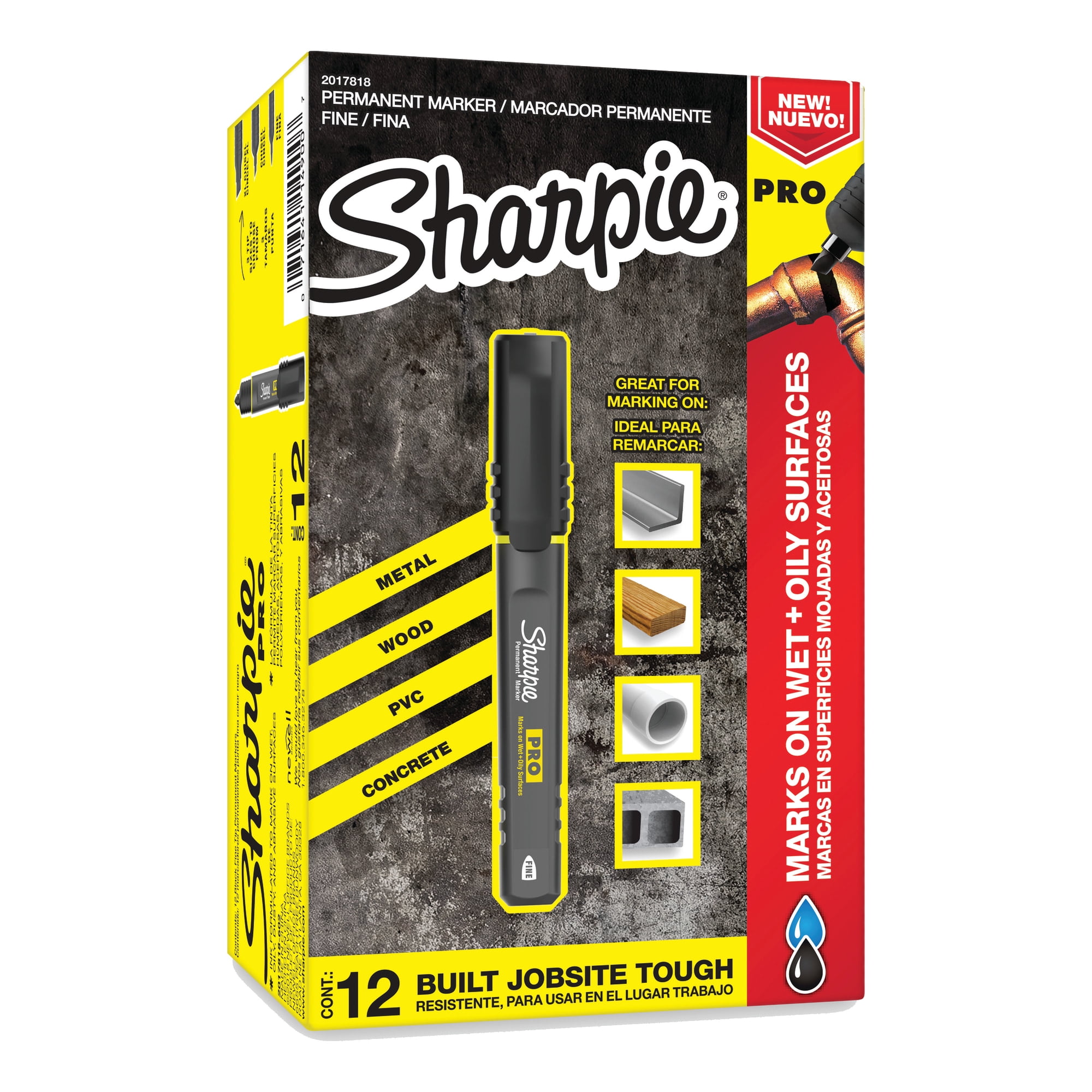 たきくり Sharpie PRO Permanent Markers, Chisel Tip, Thin Lines, Black, 12