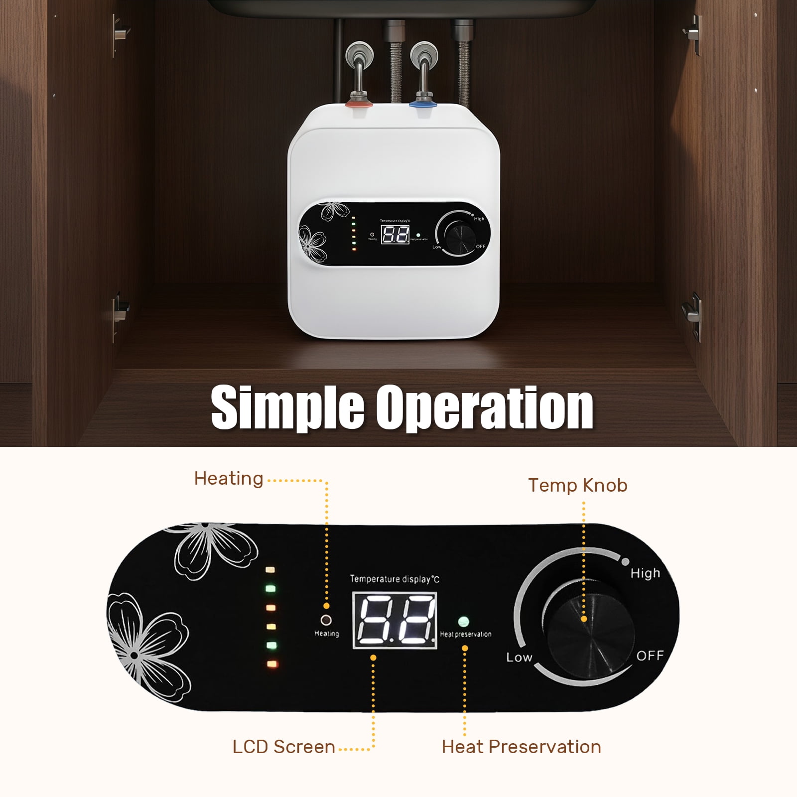 Instant Hot Water Heater 4 Gallon, 1500W Electric Mini Tank Water Heater for RV, Rapid Heating with Auto Shut-Off, IPX4 Waterproof, 150 Psi Pressure Resistance