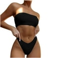 thumbnail image 2 of Women 2 Piece Bandeau Swimsuits Ribbed Strapless Bandeau Bikini Set High Cut Bathing Suits, 2 of 6