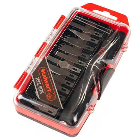 Hobby Blade - 16 Piece Precision Hobby and Craft Knife Blade Set with Handle - Detail Cutting Hand Tool with Interchangeable Blades with Magnetic Case by Stalwart