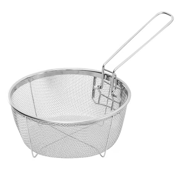 GoXteam 9inch Round Wire Fryer Basket for Frying Serving Food, French Chip Frying Basket with Folding Handle for Kitchen Frying