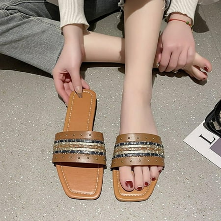 

Honeeladyy summer Shoes for Dresses Jeans Skirts Short Women s Flat Shoes Ladies Beach Sandals Summer Non-Slip Causal Slippers