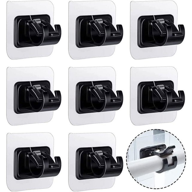 No Drill Curtain Rod Brackets, 8PCS Self Adhesive Curtain Rod Holder Hooks, Nail Free Curtain Rod Hooks for Bathroom Kitchen Home and Hotel