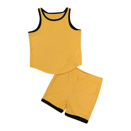 

Vedolay Baby Boy Clothes Baby Boy Girl Clothes Solid Color Short Sleeve Tops Sweatsuit Jogger Pants Tracksuit Fall Summer Outfits Set(Yellow 4-5 Years)
