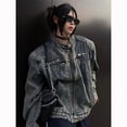 thumbnail image 2 of American Vintage Short Denim Jacket Men Woman Hip Hop Washed Metal Buckle Coats High Street Loose Unisex Spring Bomber Outerwear, 2 of 7