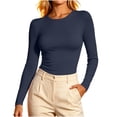 thumbnail image 2 of XRoczxe Women’s Crew Neck Long‑Sleeve Fitted Basic Shirt, Solid‑Color Stretchy Casual Layering Top, 2 of 6