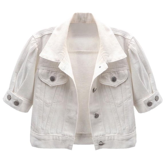 UPPADA Womens Button Demin Jackets Short Sleeve Open Front Outwear Jean Tunics Casual Dressy Crop Cardigans White,L