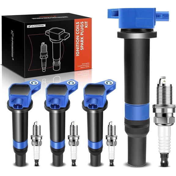 A-Premium Set of 4 (Blue) Ignition Coil Pack and Iridium Spark Plugs Compatible with Hyundai Accent 2006-2011 & Kia Rio Rio5 2006-2011, 1.4L 1.6L