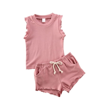 

IZhansean Kids Toddler Baby Girls Outfits Clothes Short Sleeve Top Shirt +Shorts 2pcs Set Pink 0-6 Months