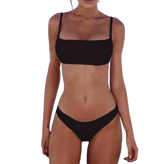 MSJUHEG Bathing Suit for Women,Halter String,Spaghetti Straps,Thong String 2 Piece Bikini Set,Bathing Suit for Women Bikini,Thong Bikini Sets for Women,High Waisted Bikini Sets for Women Black L