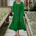 thumbnail image 2 of cfhntfmh Plus Size Dresses for Women Cotton Linen Long Sleeve Casual Dress Fall Loose Crewneck Pleated Beach Dress, 2 of 6