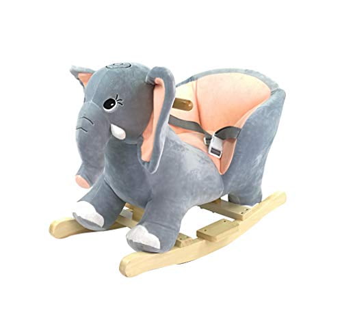 Luckyermore Child Rocking Horse Plush Elephant Toy w/Wheels Wooden Ride Toddler 