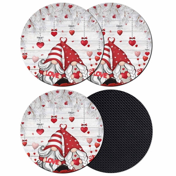 Red Valentine's Day Coasters Set of 4, Absorbent Coasters for Drinks, Love Heart Gnomes Wooden Farmhouse Coaster for Desk Coffee Table Protection, Home Decor House Warming Gifts 4"