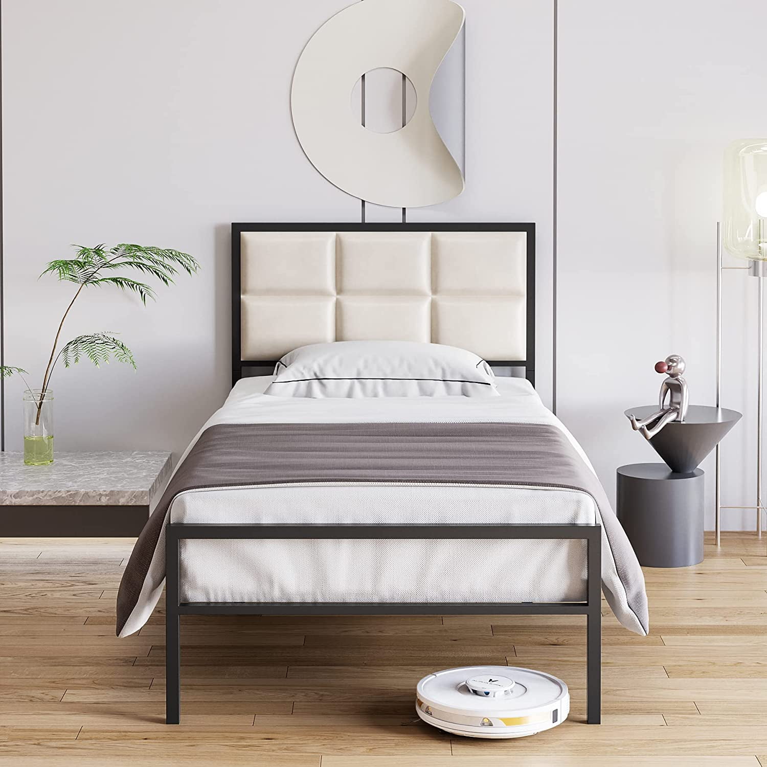 WhizMax Twin Size Bed Frame, Faux Leather Platform Bed Frame with