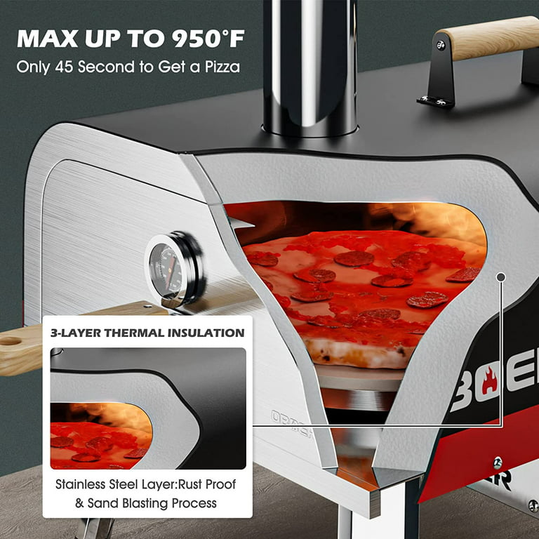ABORON Outdoor Stainless Steel Pizza Oven ,13 Multi-Fuel Side Rotatab