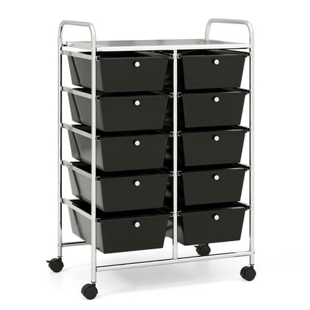 Spaco 10-Drawer Rolling Storage Cart-Black Craft Organizers and Storage Multipurpose Organizer Cart for Home Office School