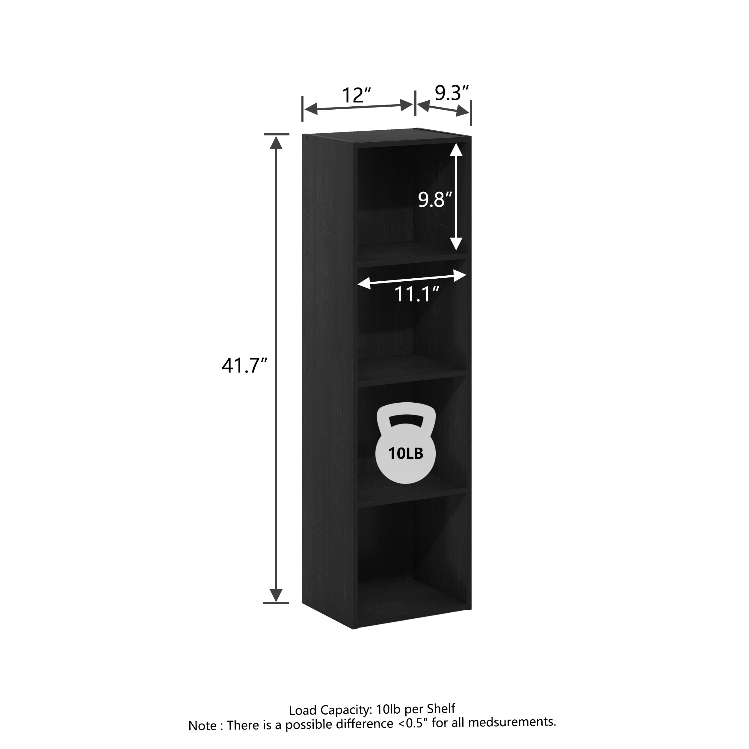 HOMLUX 9" x 12" x 42" Storage Shelf 4 Tier Cube Bookcase, Suitable for Small Space, Black