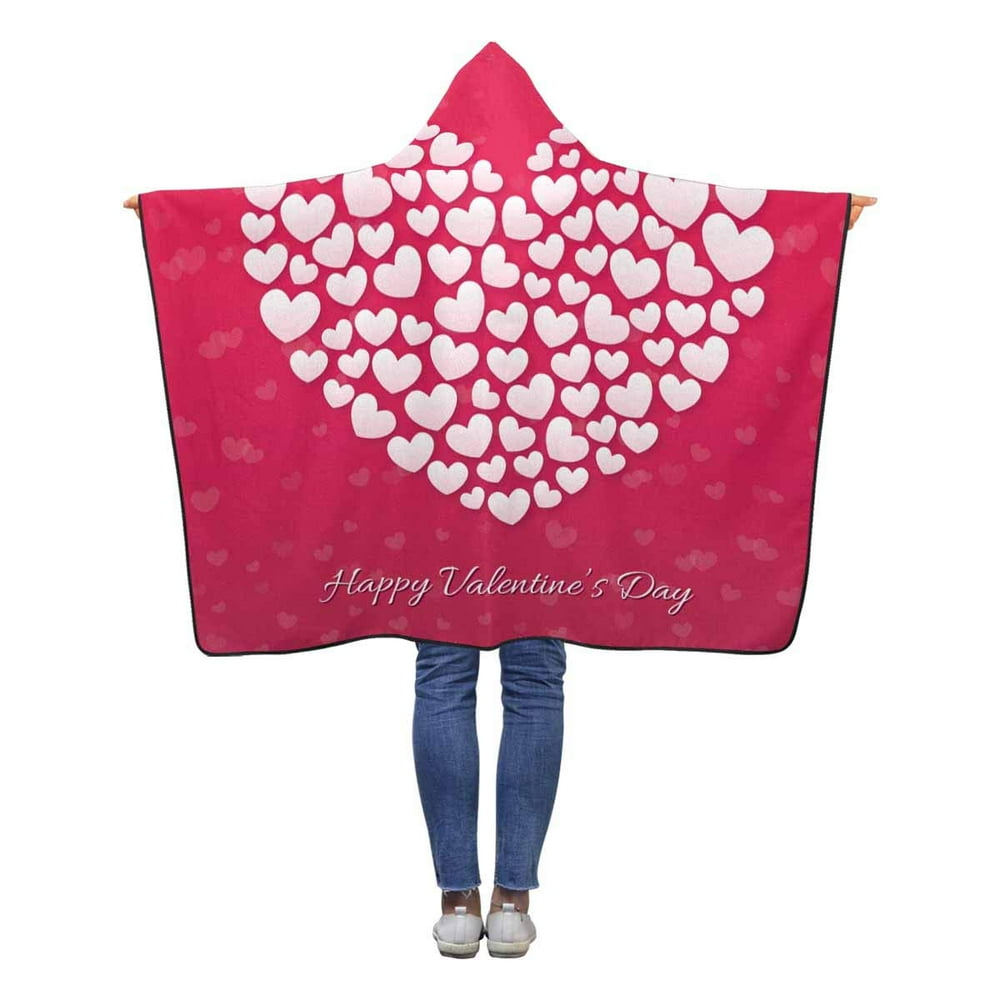 ASHLEIGH Happy Valentine's Day Love Heart Wearable Hooded Blanket 40x50 inches Toddler Kid Baby