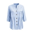 thumbnail image 5 of HAOTAGS Womens 3/4 Sleeve Tops,Summer Causal Plaid V-neck Blouse Blue Size S, 5 of 7