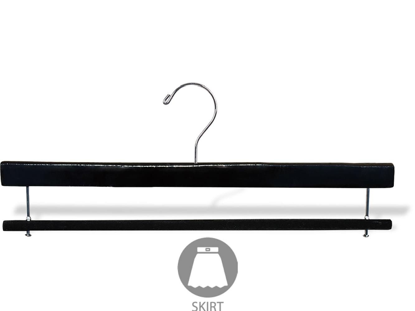 Extra Long Wooden Pants Hanger with Black Finish and Flocked Non-Slip Velvet Bar (Box of 100)
