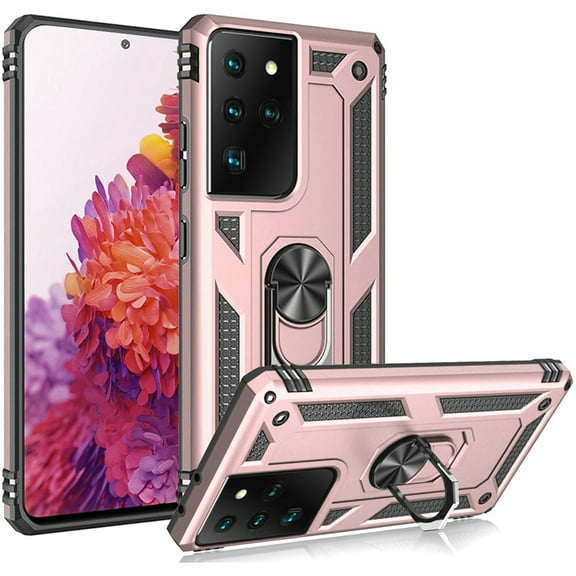 For Samsung Galaxy S21 Plus S30 Plus Magnetic Ring Kickstand Hybrid Case Cover - Rose Gold