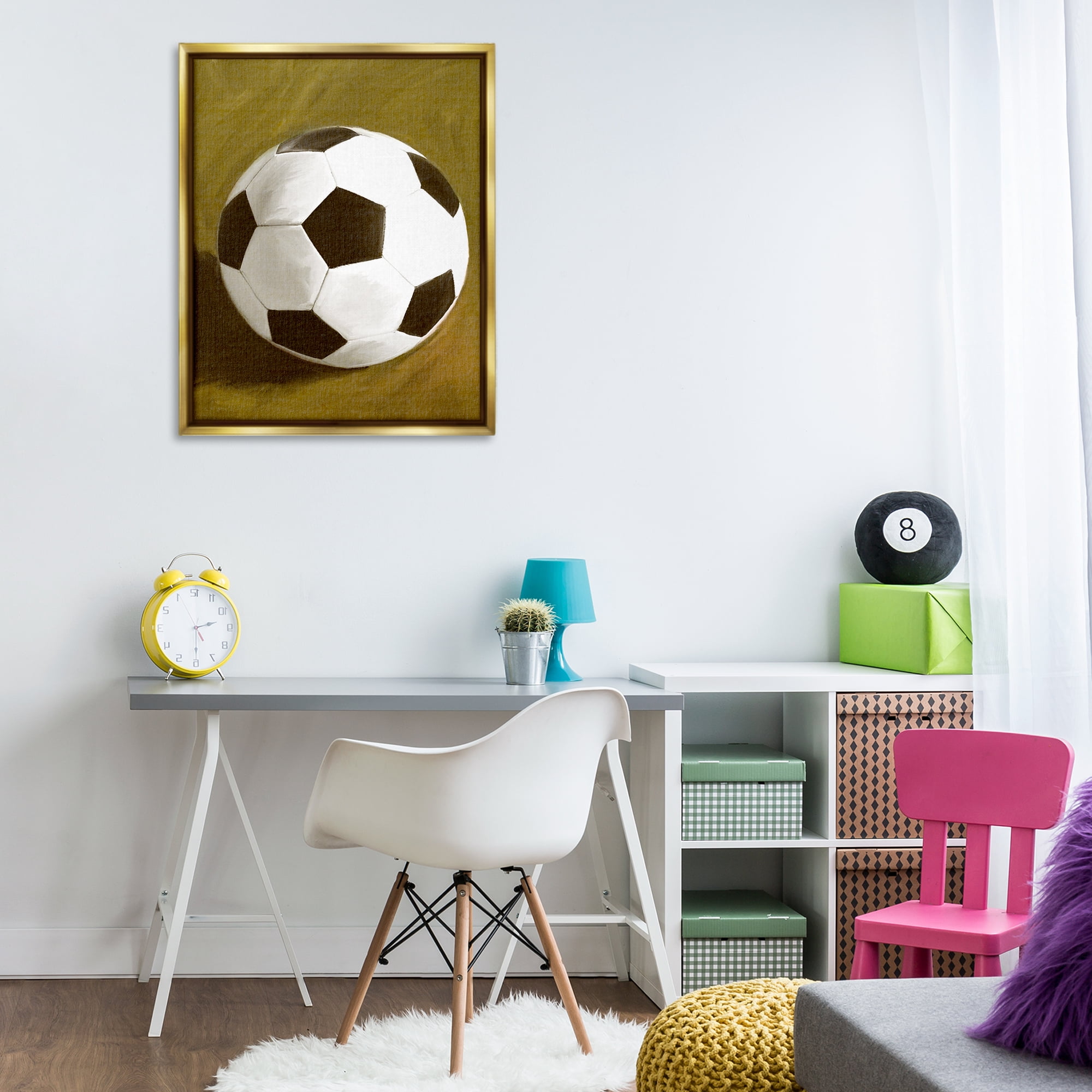Stupell Industries Traditional Soccer Ball Sports Painting Gold Floater Framed Canvas Art Print Wall Art, 25 x 31