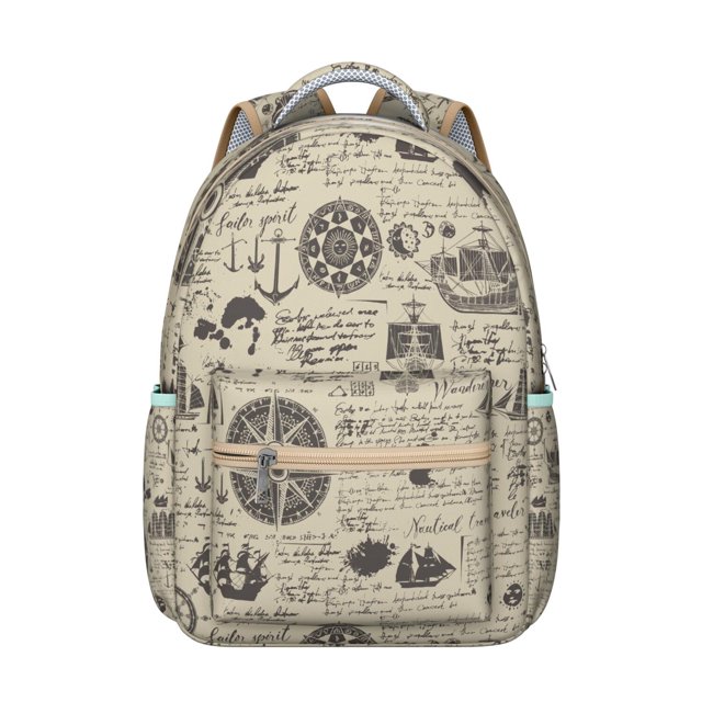 Ocean Voyage Student Backpack Waterproof Durable Composite Oxford Cloth with Sail, Rudder, and Helm Print, Adjustable Straps, Large Capacity for Beach, School, and Daily Use