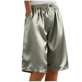 thumbnail image 2 of Women's Satin Bermuda Shorts Summer Elastic Waist Button Knee Length Short Casual Solid Loose Fits Comfy Cool Straight Wide Leg Short Pant with Pocket, 2 of 6