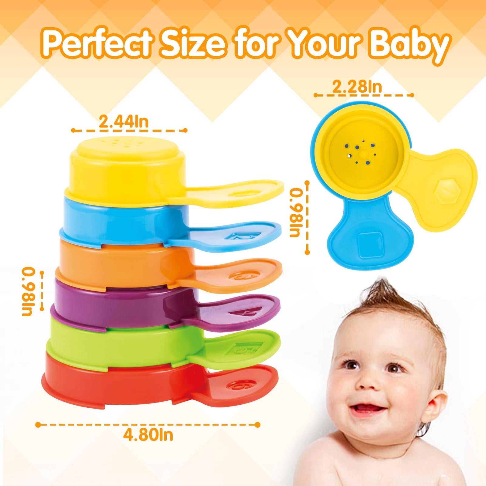 Spoon Pool Baby Pool Float 6-12 Months 6-Piece Rainbow - Mold-Free Stacking Spoons ...