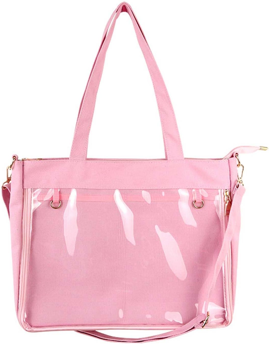 Baguery Ita Bag Canvas Shoulder Tote - Large Transparent Display Window Kawaii Anime Purse, Adjustable Crossbody Bag